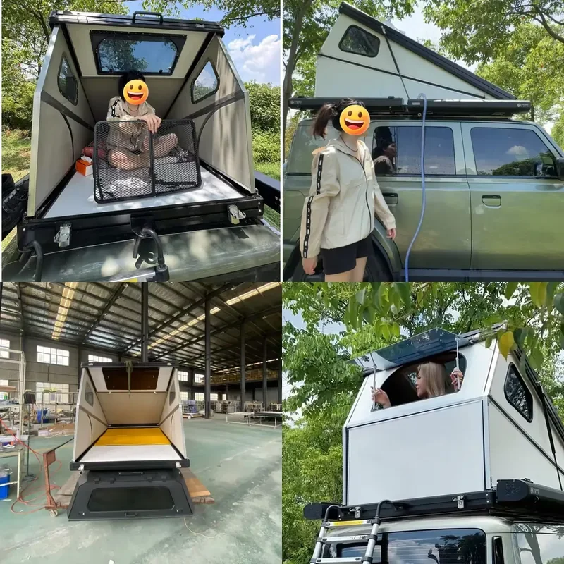 for Luxury Aluminum Wedge Shaped Hard Shell Roof Tent Waterproof Pop Up Car Roof Tent Suitable for SUV Camping