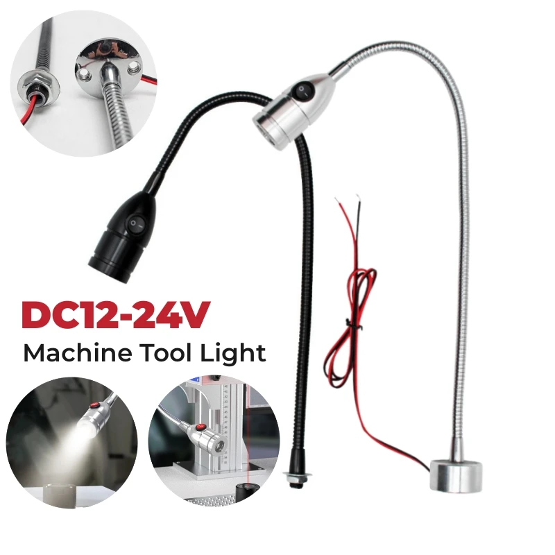 

DC12V 24V LED Gooseneck Machine Tool Light 3W Industrial Hose Work Lamp Fixed Base Kitchen Bedside Garage Spotlights With Switch