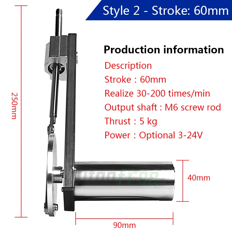 New Reciprocating Mechanism Stroke 39mm 60mm DIY Tool Parts All Metal Body Mini Telescopic Linear Actuator Speed Control