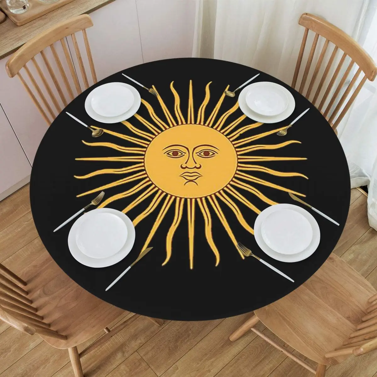 Sun Of May Flag Of Argentina Waterproof Round Tablecloth Oilproof Table Cloth for Kitchen Events Dining Table Cover