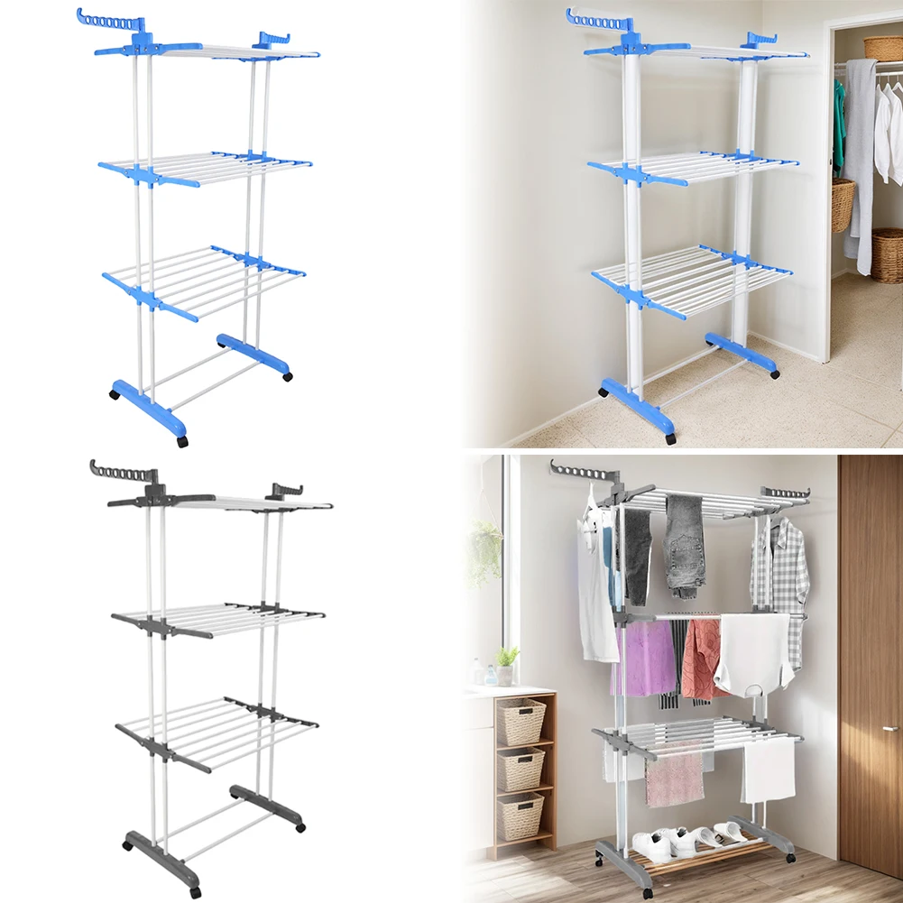 

4-Tier Foldable Drying Rack Free Standing Movable Laundry Rack with 4 Castors Laundry Drying Rack for Towels Clothes Shoes Linen