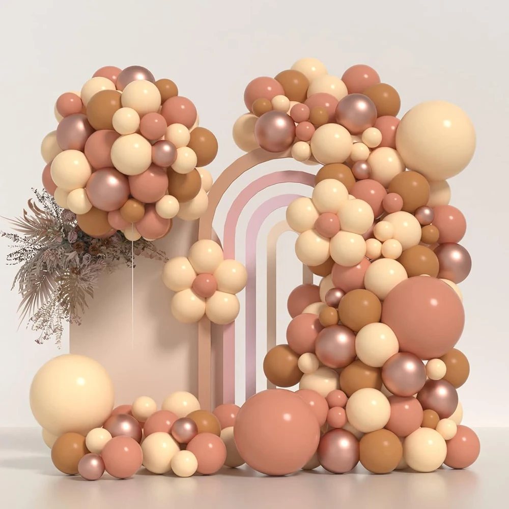 Retro Pink Balloon Garland Skin Brown Rose Gold Balloons Arch Kit Baby Shower Kids Birthday Party Wedding Decoration Background