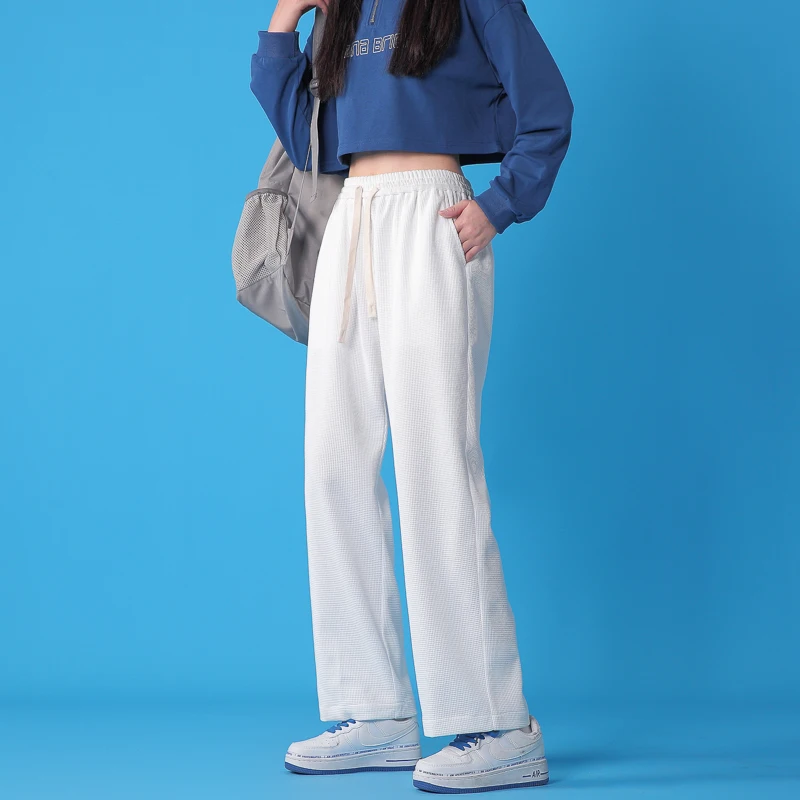 

2023 Women'S Loose Casual Wide Leg Straight Sweatpants Trousers Korean Fashion Trend Female Thin And Versatile Pure Color Pants