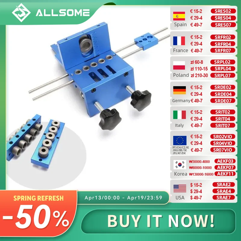 

Allsome 3 in 1 Dowel Jigs Woodworking Drilling Locator Drilling Guide Kit DIY Tools Furniture Repair or handyman