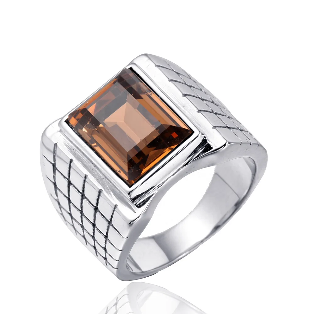 Megin D Stainless Steel Titanium Square Stone Grain Vintage Hip Hop Punk Rings for Men Women Couple Friends Gift Fashion Jewelry