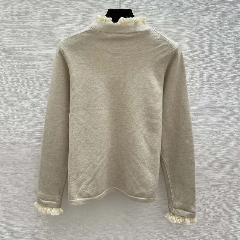 高品質のフェイクツーピースマルチカラーレースレディースラウンドネックセーター優しいガールスタイルプルオーバー251028245