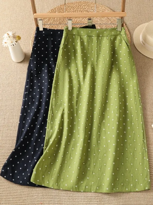 High Waist Floral Half Skirt Thin Summer Long over Knee Bum Covering Skirt Korean Style Loose Fit A-Line Midi Skirt