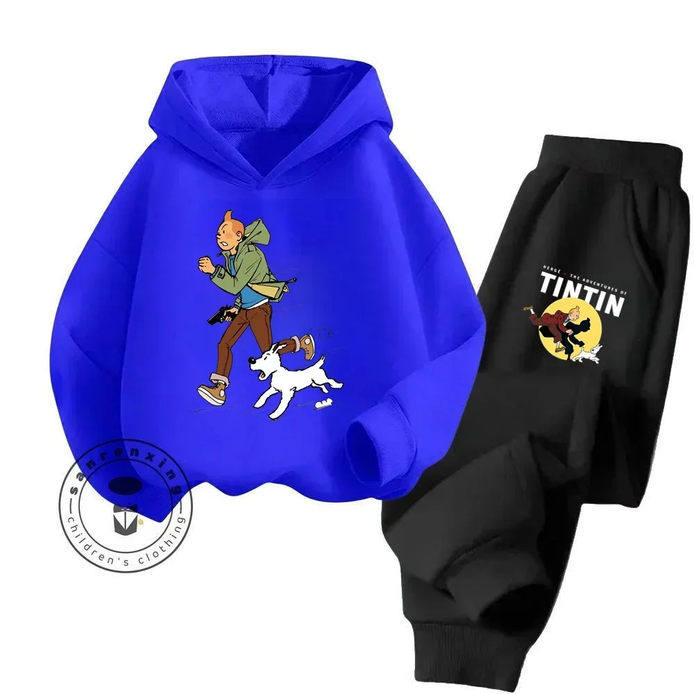 2024 The Adventures of Tintin Cartoon Stylish Long Sleeve Delicate Softness and Profound Fashion for Kids\' Everyday Hoodie Set