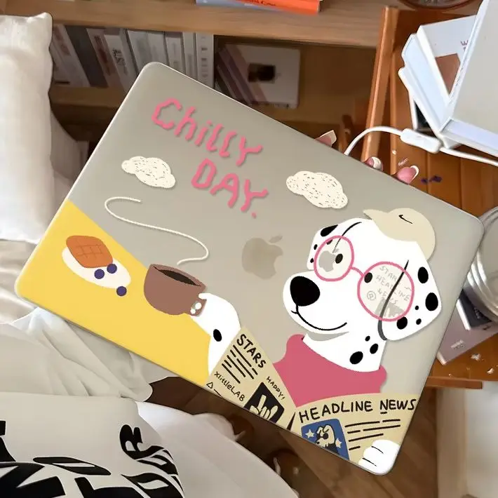 Cute Glasses Spotted Dog Crystal Laptop Case For Macbook Air 13.6 M4 NEO 15 M3 Hard Cover For Mac Book Pro 13 M1 M2 14 M4 M5 16