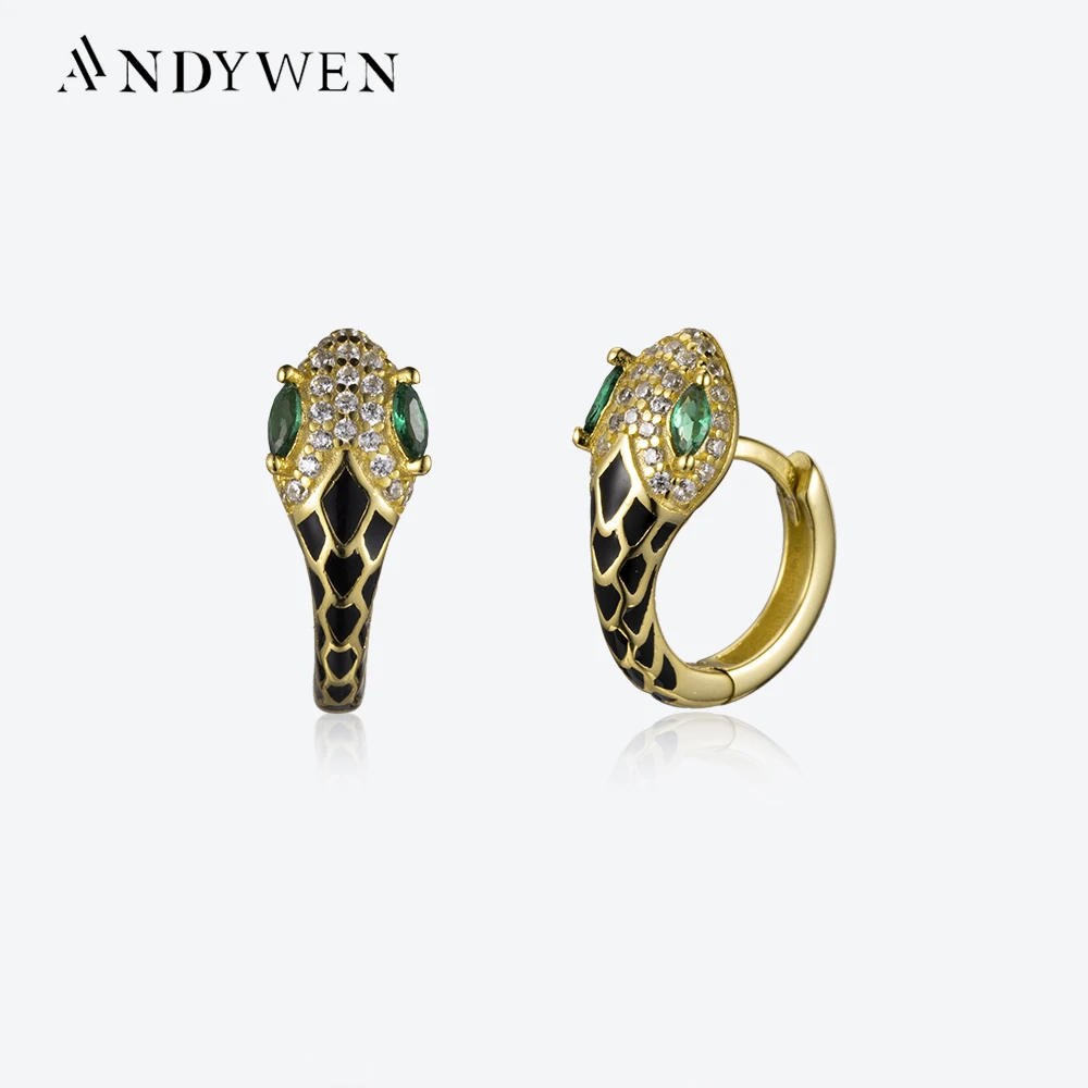 ANDYWEN New 925 Sterling Silver Gold Black Snake Green Eye Huggies CZ Hoops Clips 2022 Rock Punk Luxury Fine Jewelry Wholesales