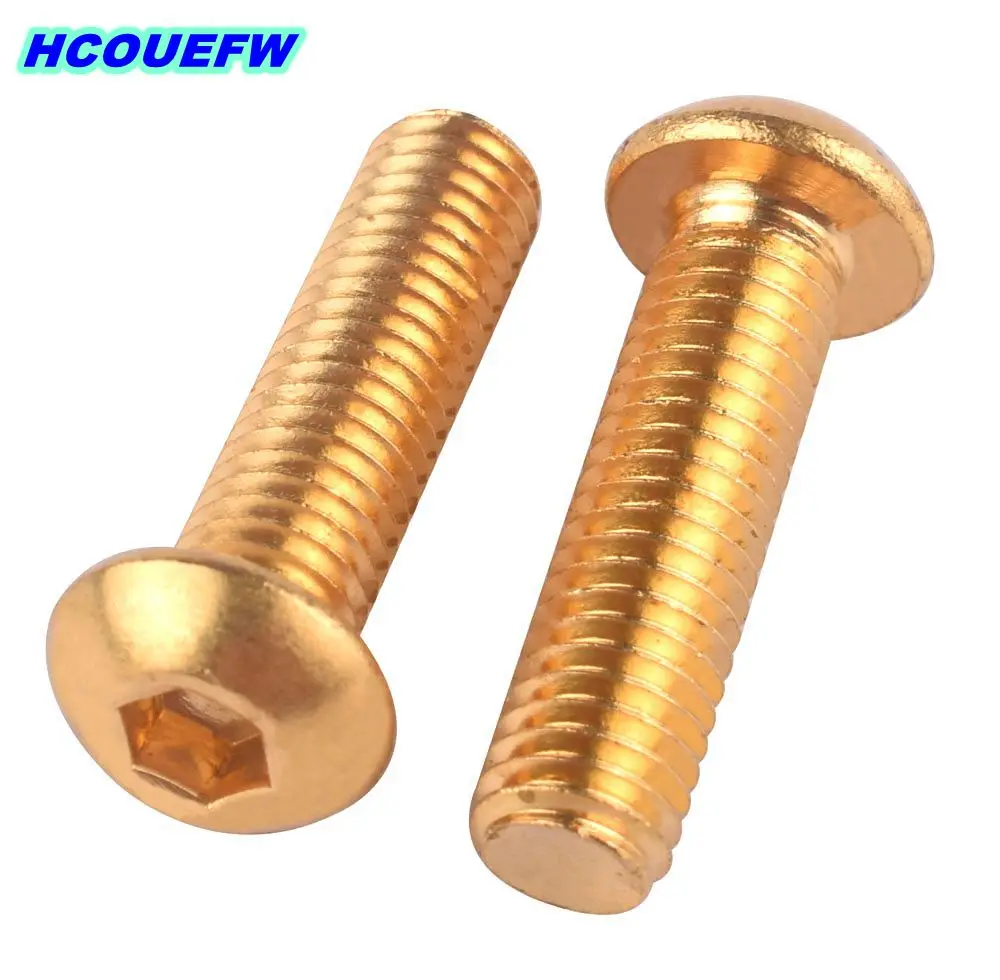 HCOUEFW 2-20pcs ISO7380 Brass Button Head Screw M2 M2.5 M3 M4 M5 M6 M8 Hex Hexagon Socket Round Cap Bolts