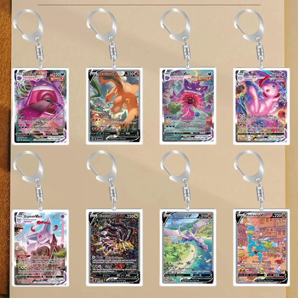 أنيمي الإنجليزية لبوكيمون PTCG بطاقة سلسلة مفاتيح مصنوعة من الأكريليك Lugia Giratina Aerodactyl Machamp Charizard قلادة Gengar Espeon Mew