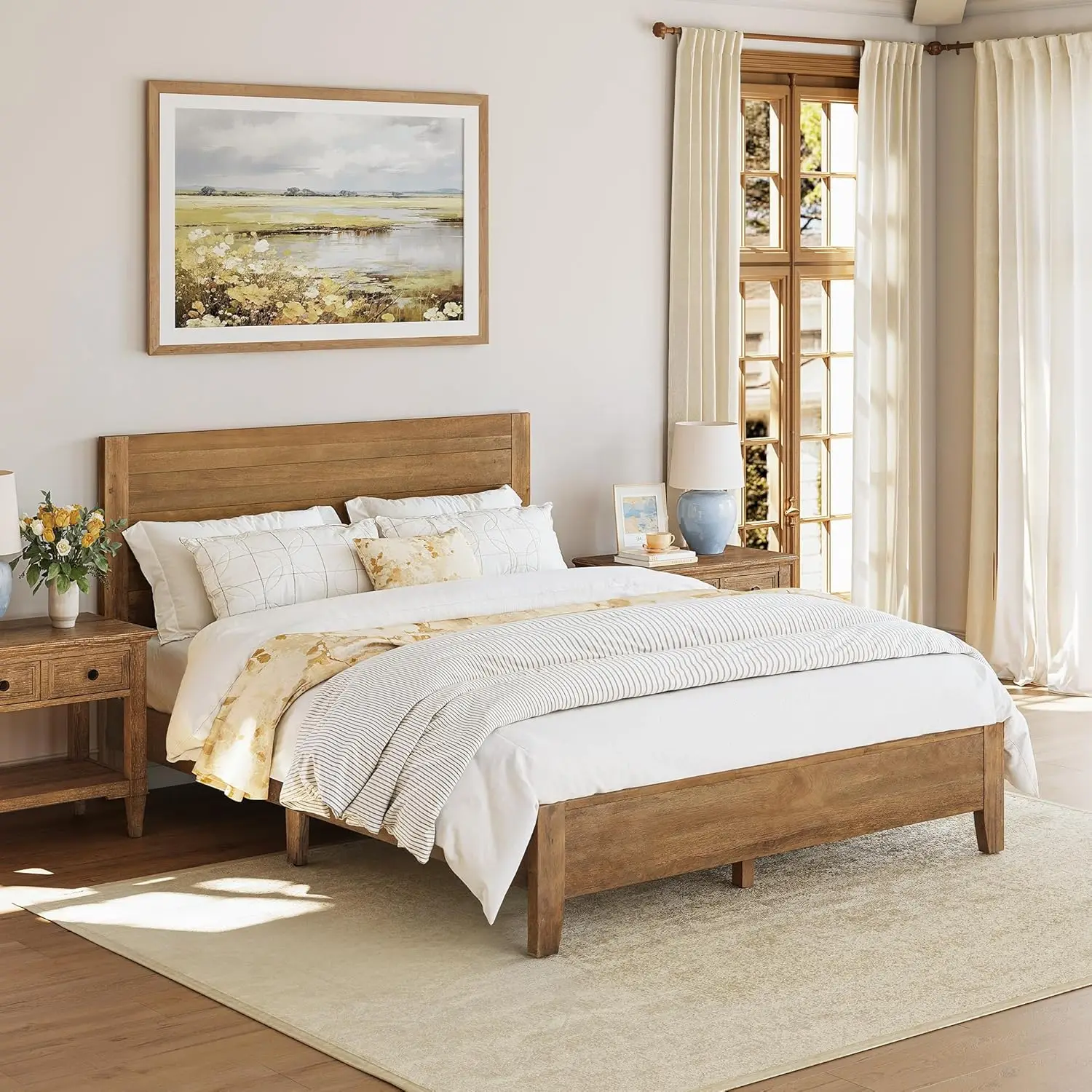 

Queen Size, Acacia Wood Platform with Headboard, No Box Spring Needed, 800lb Capacity, Non-Slip Without Noise, Easy Assembly