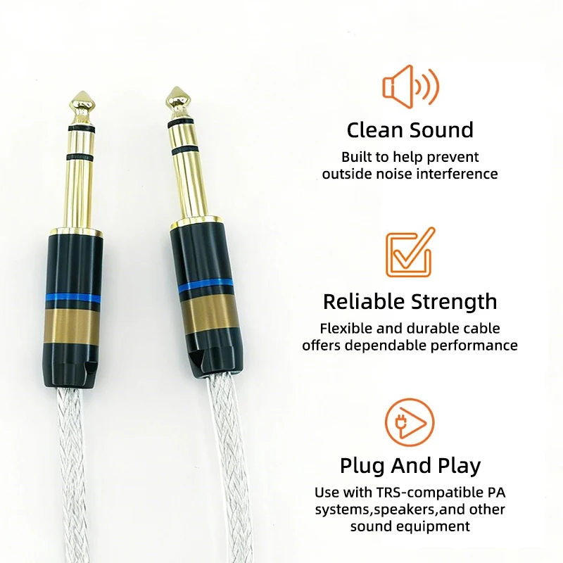 Guitar Instrument Cable, 6.35mm TRS Stereo Audio Cable Male to Male for Electric Guitar, bass Guitar, Electric Mandolin