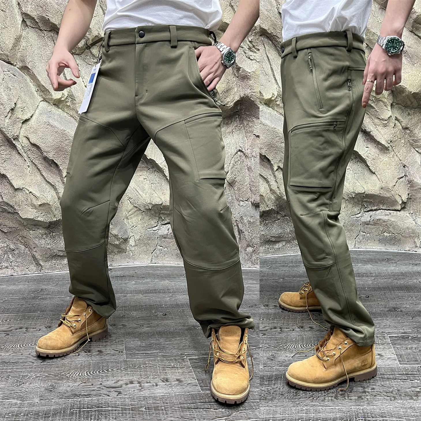 

Thiened Fce Softell Pants Men's Outdoor Hiking Windproof Warm 3D Tailoring Autumn Winter Straight Leg Pants