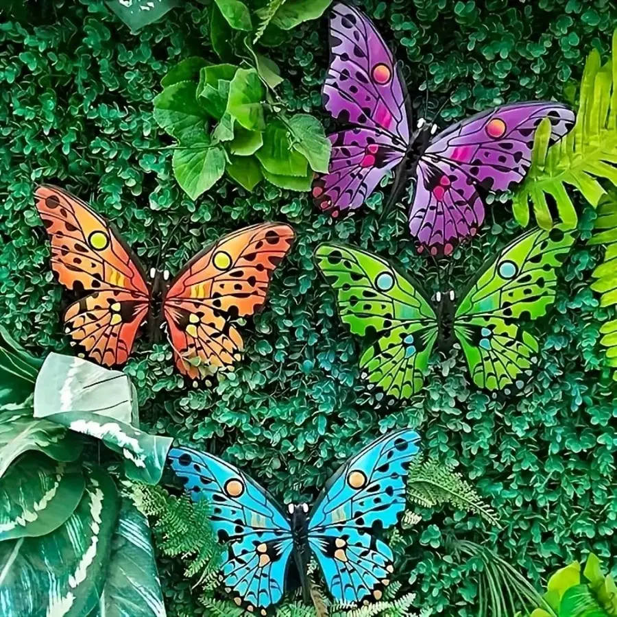 4pcs Colorful Metal Butterfly Statue Wall Decor, Suitable for Gardens, Courtyards, and Outdoor Fence Wall Art Decoration