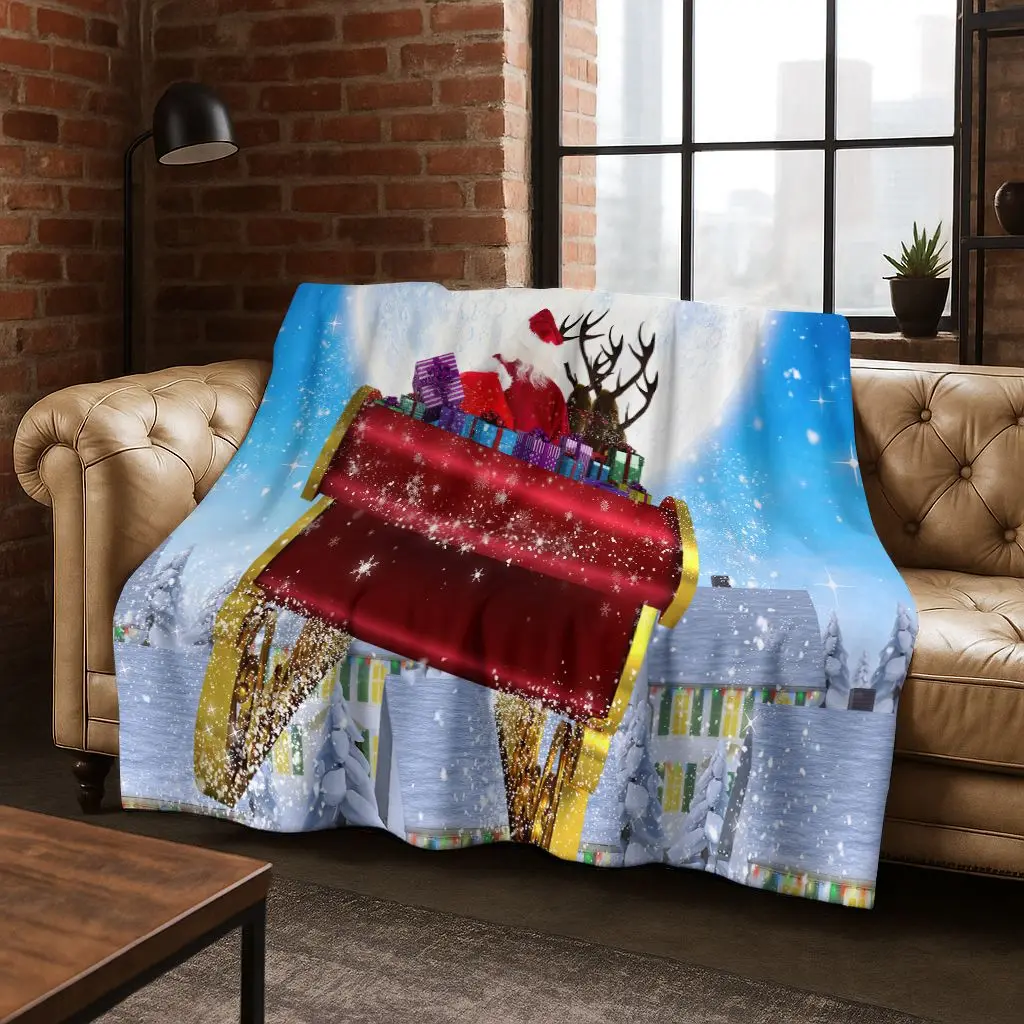 Santa Claus Merry Christmas Snow Man Cartoon Festival Gift Flannel Blanket,Cozy Soft Throw Blanket for Home Bedroom Bed Sofa Kid