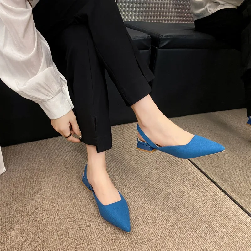 2024 New Summer Brand Women\'s Slingback Shoes Pointed Toe Slip-on Sandals for Women Elegant Party Low Heels Босоножки Женские