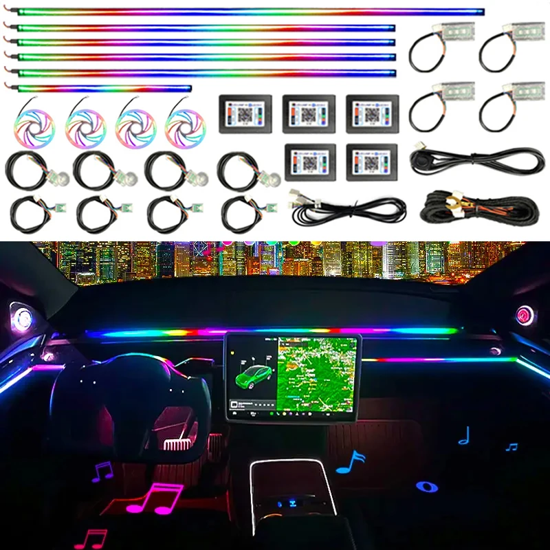 

Full Color Streamer Car Ambient Lights RGB 64 Color Universal LED Interior Hidden Acrylic Strip Symphony Atmosphere Lamp