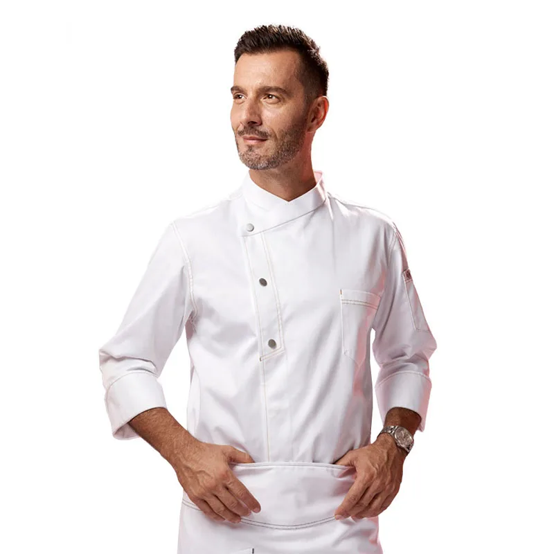 

Men's Chef Jacket Cafeteria White Cook Uniform Restaurant Kitchen Coat Hotel Catering Services Long Sleeve Working Clothes