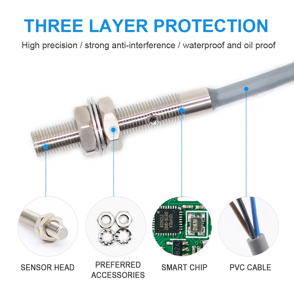 AUCHTE M4 M5 M6 1/1.5mm Inductive Proximity Sensor Switch LJ4LJ5 LJ6 Whatproof Oilproof With Cable Connector  for 3D Printer 24V