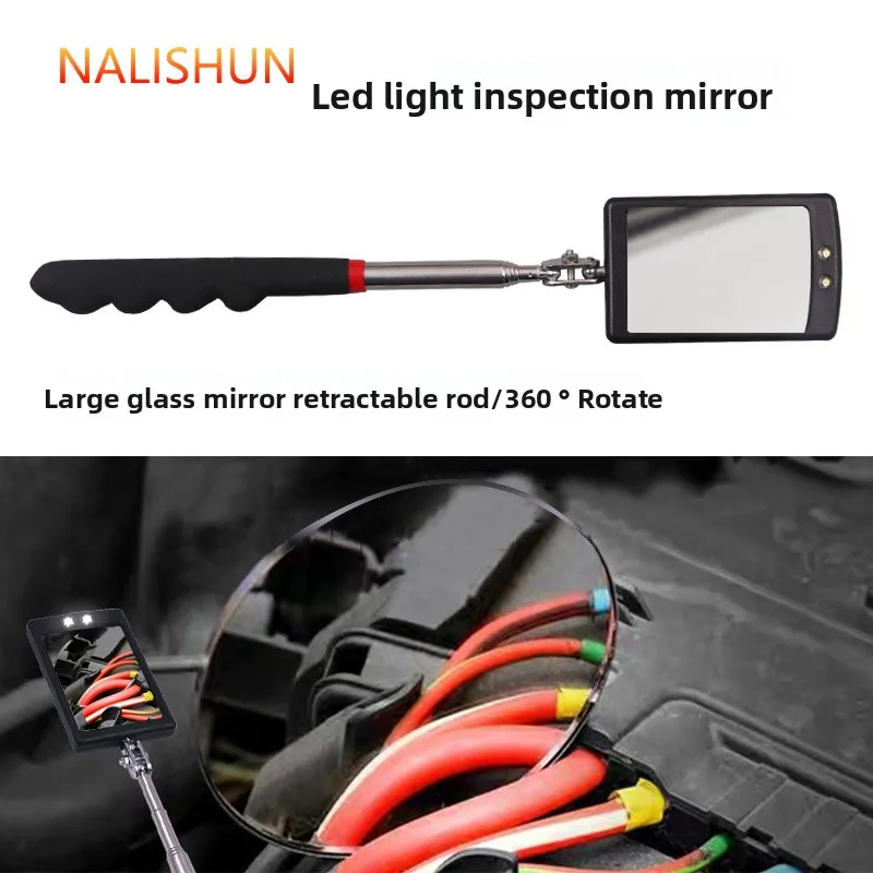 LED Telescoping Car Inspection Mirror with Light Adjustable Pivot Folding Square Mirror for Underbody with Swivel Head
