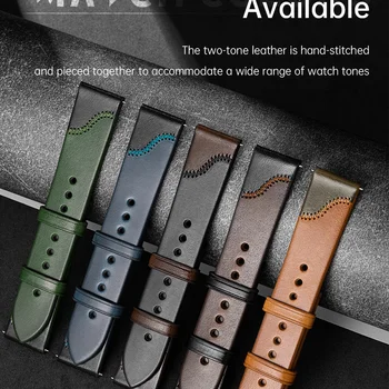 Maikes-top full grain leather watch strap, original design, double color, handmade accessories, watch strap, 20mm, 21mm, 22mm