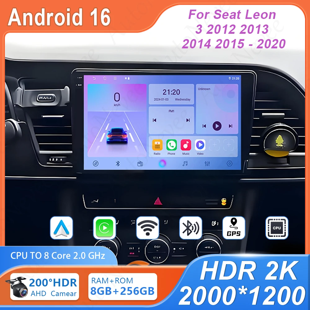 

Автомагнитола с DVD для Seat Leon 3 2012-2020, Android GPS-навигация, мультимедийный проигрыватель без 2DIN, 4G Wi-Fi