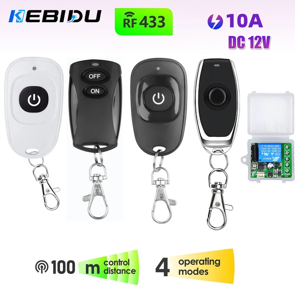 KEBIDU 433MHz Wireless Remote Control Switch DC 12V 1CH Relay Receiver Module and RF Transmitter Electronic Lock Control DIY