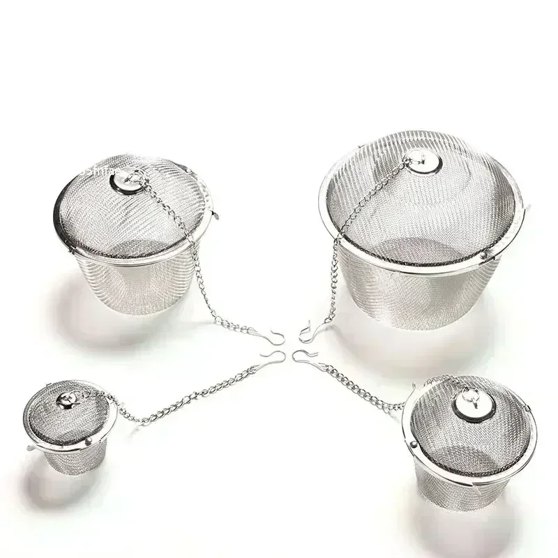 Tea Ball Durable 6 Sizes Silver Reusable Stainless Mesh Herbal Ball Tea Spice Strainer Teakettle Locking Tea Filter InfuseSpice