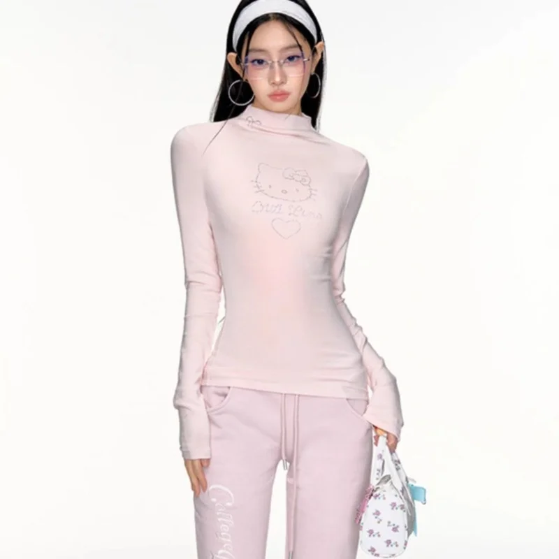 سانريو مرحبا كيتي فتاة هوديي Sweatsuit Kawaii أنيمي موضة عادية مقنع البلوز بأكمام طويلة الخريف البلوز نمط جديد