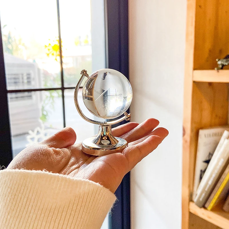 Ins Mini Crystal Globe Transparent Earth Globe Ball Miniature Ornament Educational Toys Home Decor Gift Office Decoration
