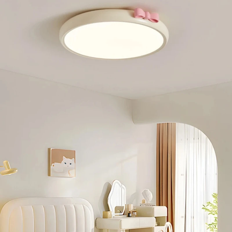 

Pink Bow Children's Room Resin Light LED Princess Room Lamp Cream Style Baby Study Room Girl Bedroom Ceiling Lamps