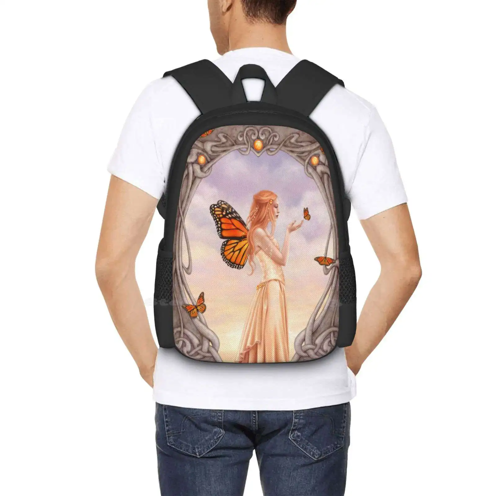 Citrine Birthstone Fairy Pattern Design Laptop Travel School Bags Birthstone November Birthday Citrine Yellow Orange Art