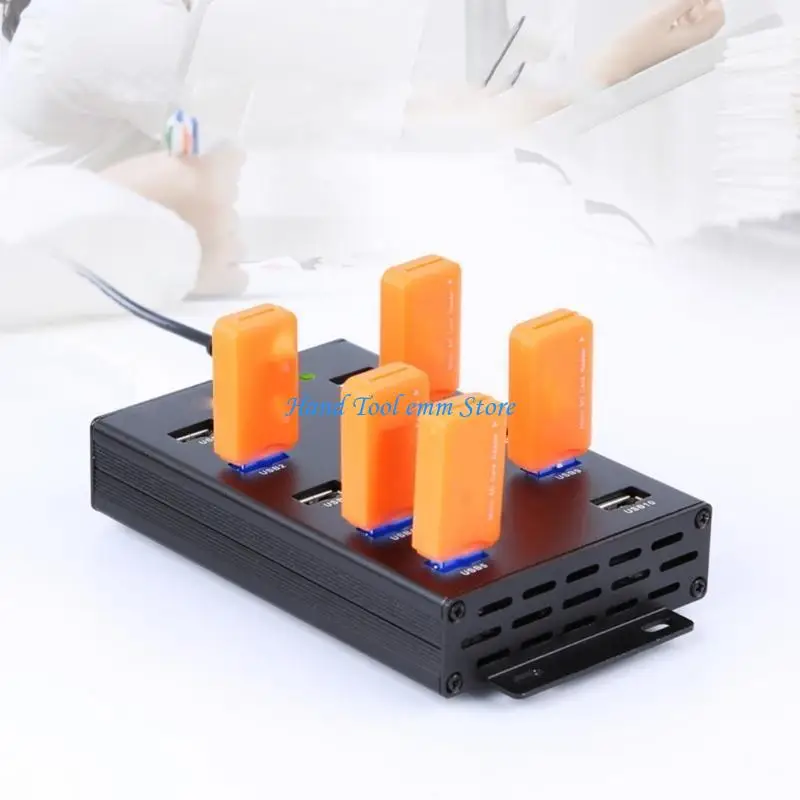H37F 10 Port USB 2.0 Adapter Hub 480Mbps Stable Power Supply Wide Compatibility