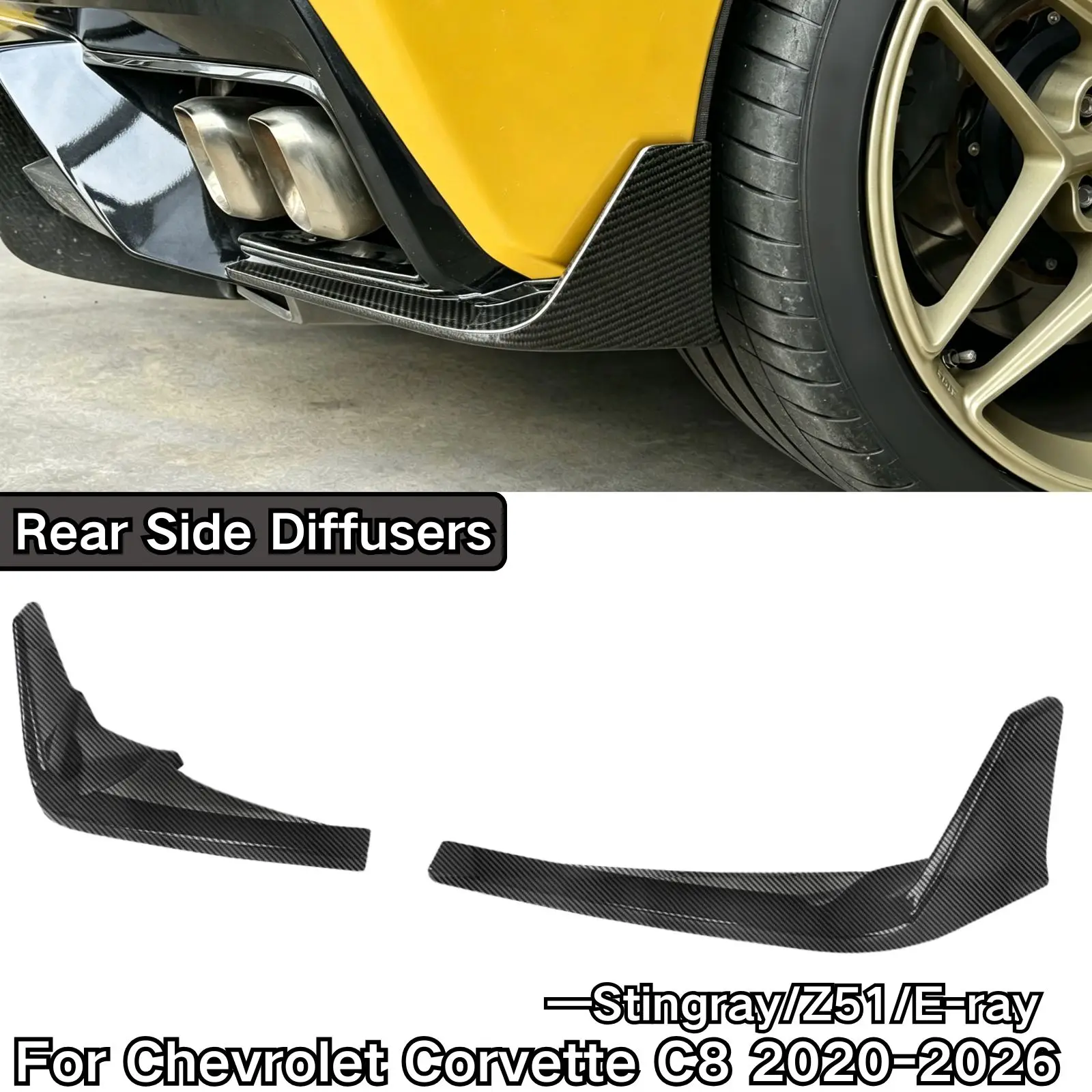 Rear Side Diffusers For Chevrolet Corvette C8 Stingray/Z51/E-ray 2020-2026 Glossy Black Body Kit Carbon Fiber Painted Plastic