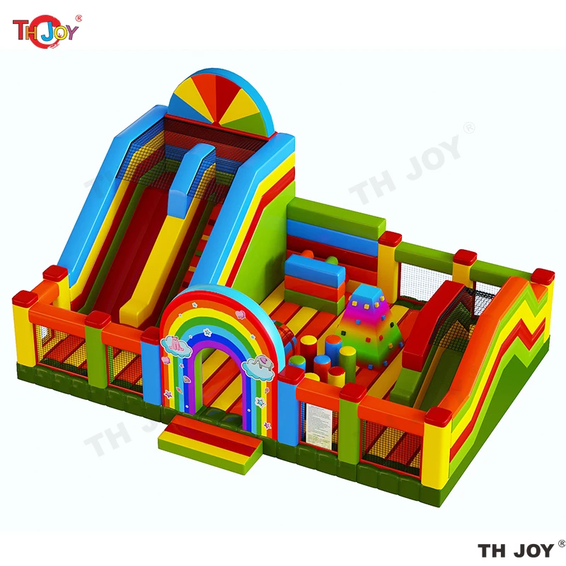قلعة نطاطة للأطفال والكبار قابلة للنفخ بألوان قوس قزح مقاس 11 × 7.7 م