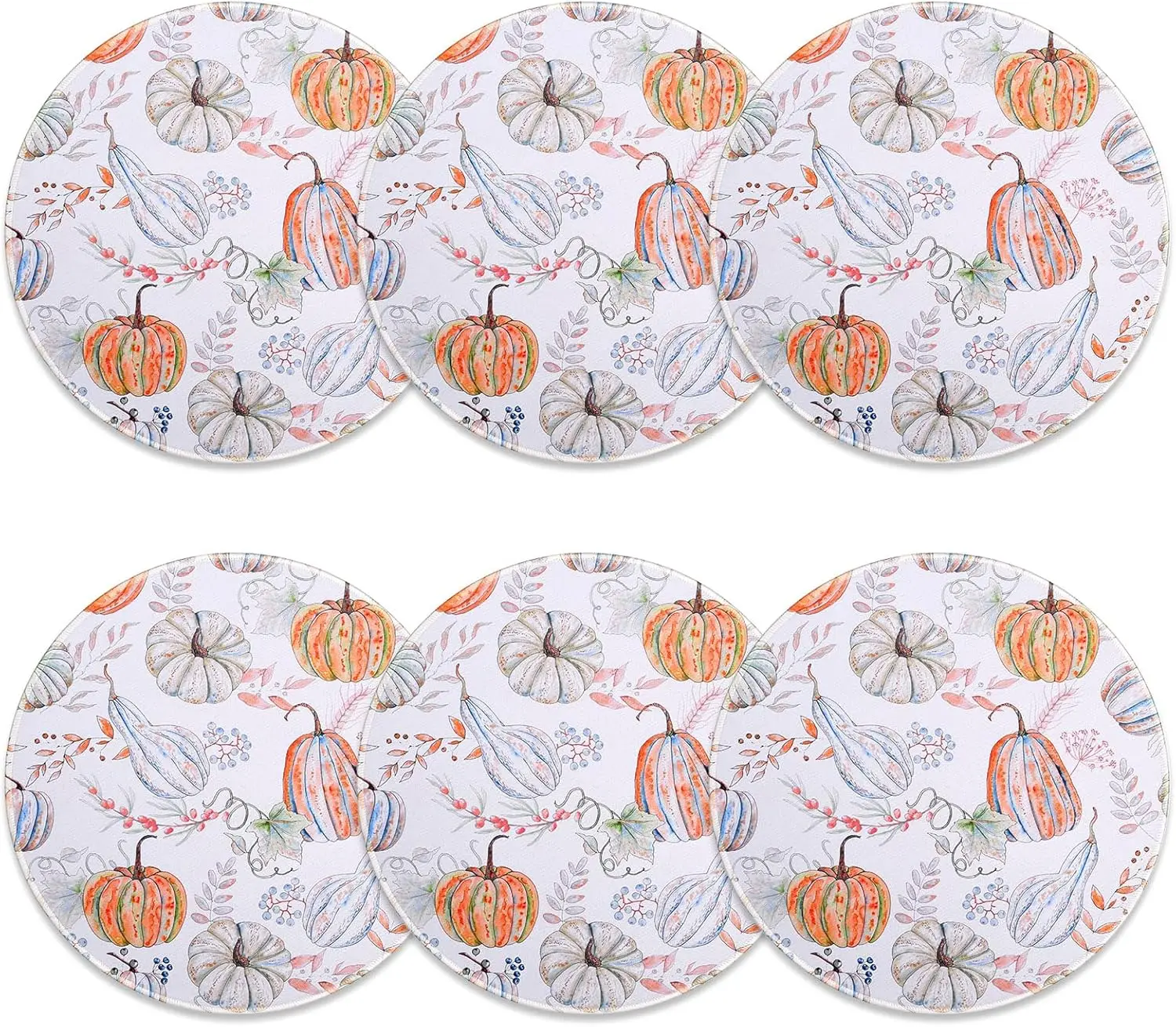 

Pumpkins Placemats Set of 6 Round Fall Table Mats 14Inch Indoor Autumn Harvest Thanksgiving Placemats Heat Resistant Dining