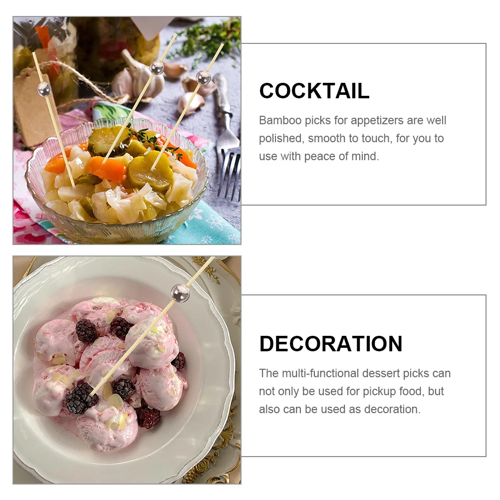 

200pcs Cocktail Long Skewers Decorative Appetizer Dessert Sticks Fruit Cheese Cake Toothpicks Party Supplies Restaurant