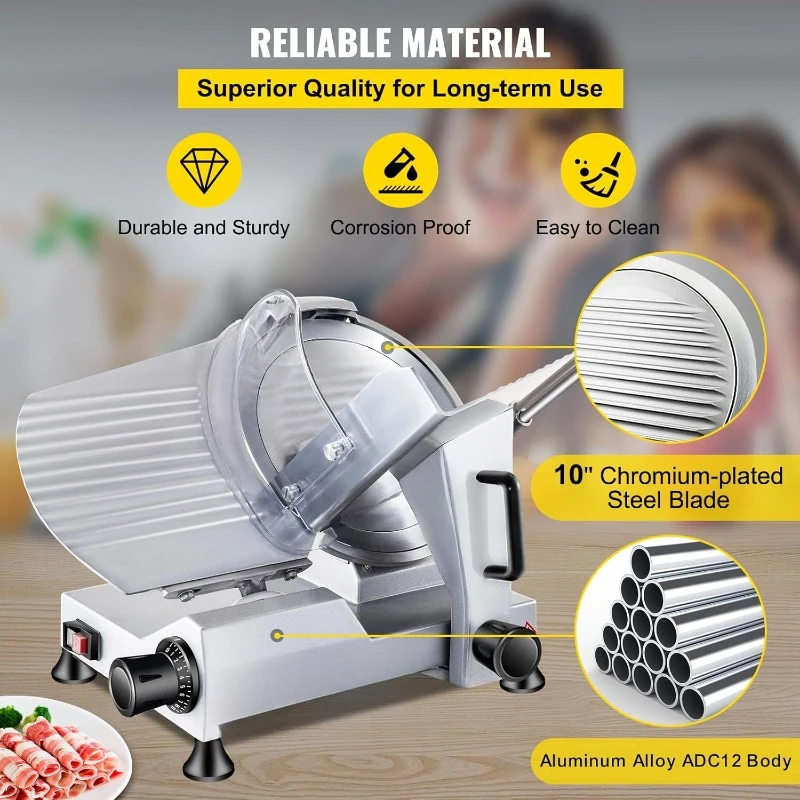 Commercial Meat Slicer, Electric Food Slicer,Frozen Meat Deli Slicer, Premium Chromium-plated Steel Blade Semi-Auto Meat Slicer