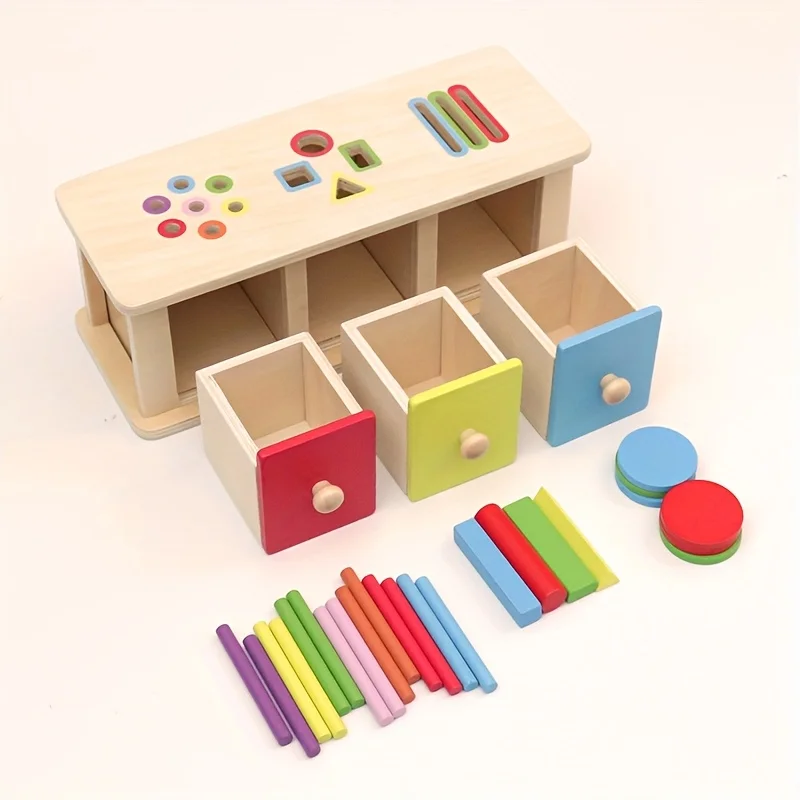 Montessori Wooden Color Shape Sorting Box Toys Color Shape Recognition Box Preschool Early Learning Educational Toys for Kids