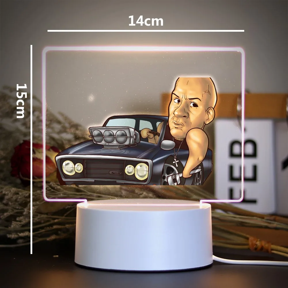 Veilleuse 3D de star de cinéma, lampe de chevet pour enfants, décor de chambre à coucher, lumières Vin Diesel, cadeau d'anniversaire