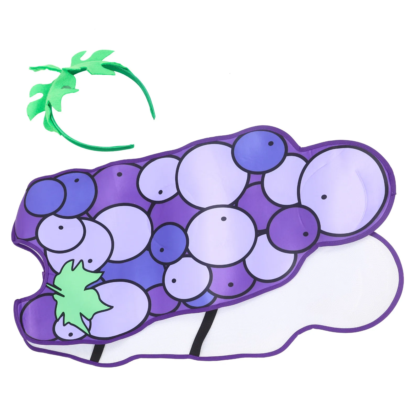 

1Set Grape Costume Kids Cosplay Outfit Soft Polyester Comfortable Stage Halloween Party Fruit Headband Accessory