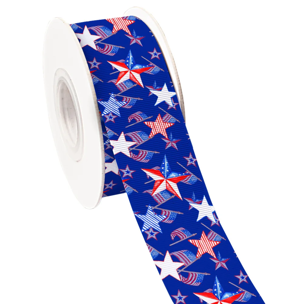 Printed Grosgrain Ribbon Holiday USA Independence Day for Cheer Bows DIY Girl Headwear Hair Bows Satin Ribbon