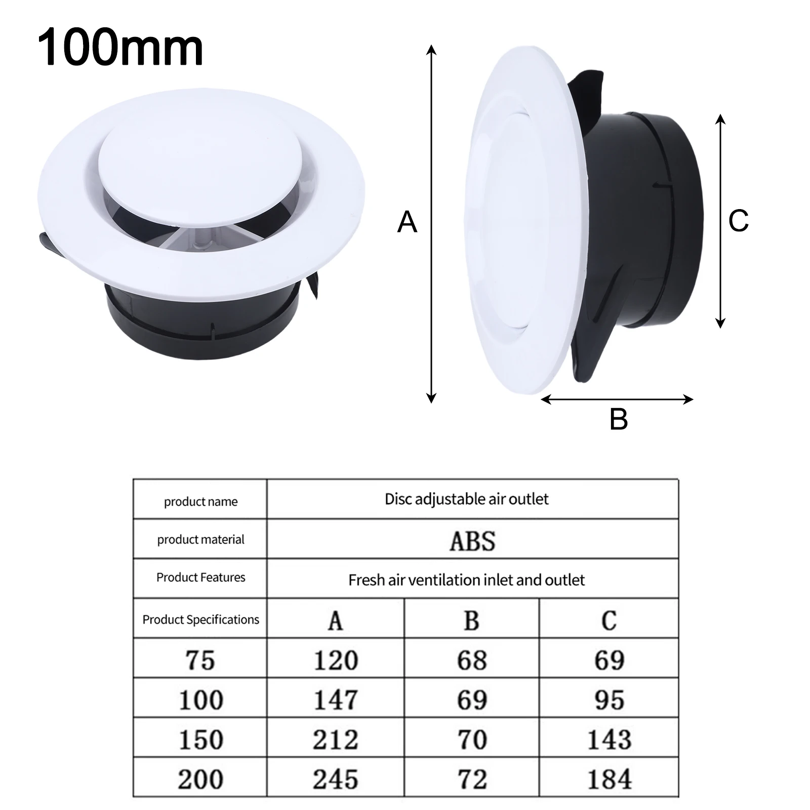 Air Outlet Stylish Circular Air Conditioning Ventilation Diffuser Adjustable Louver with High Quality ABS Material