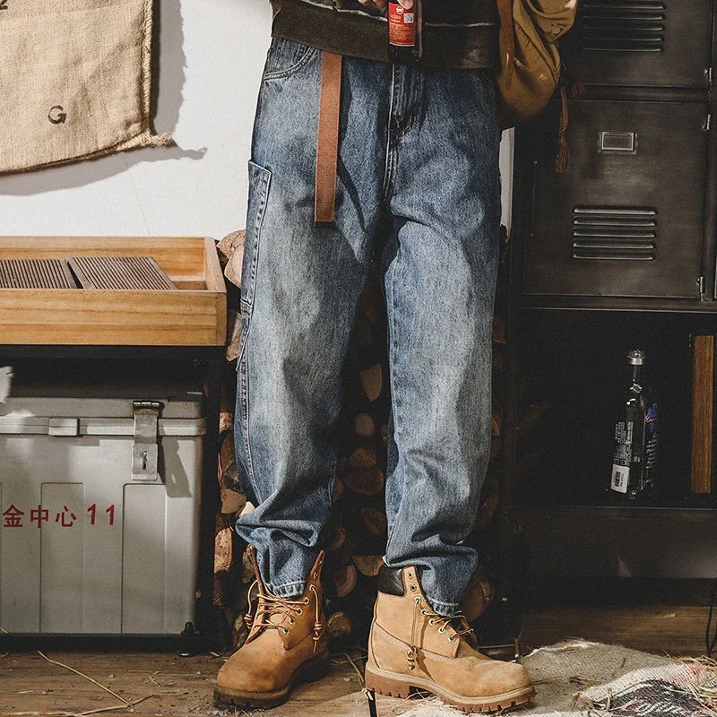 Trousers Cargo Cropped with Pockets Man Cowboy Pants Jeans Soft Grunge Y2k Aesthetic Plus Size Denim Washed Summer JJ1248