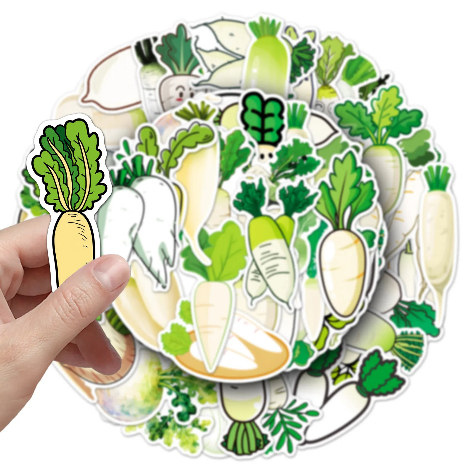 50 Pcs Cute Radish Stickers Vegetable Doodle Decals Waterproof Vinyl For Wall Fridge Desktop Phone Case Kawaii Kitchen Decor