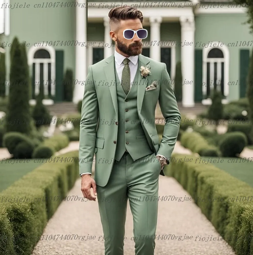 

Mint Green Men Suit Formal Occasion Wedding Party Groom Groomsman Business Male Tuxedos Customized 3 Piece Set Jacket Vest Pants