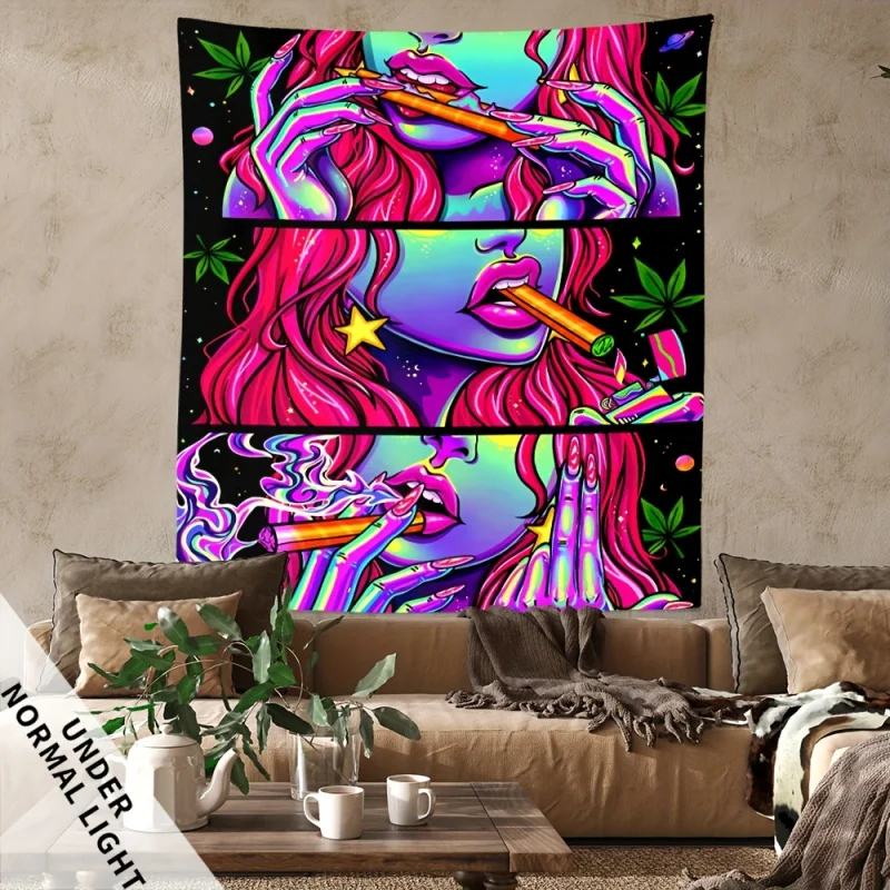 Pink And Purple Graffiti Tapestry Fabric Wall Decoration, Street Style Hanging Ornaments, Party Decoration, Home Decoration
