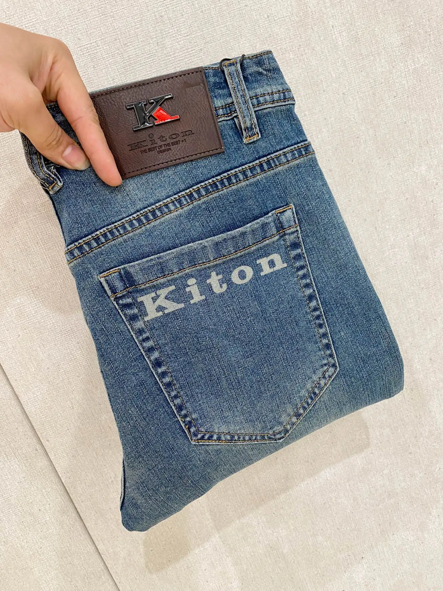 Italian Kiton tannins primary color enzyme washed 13oz jeans